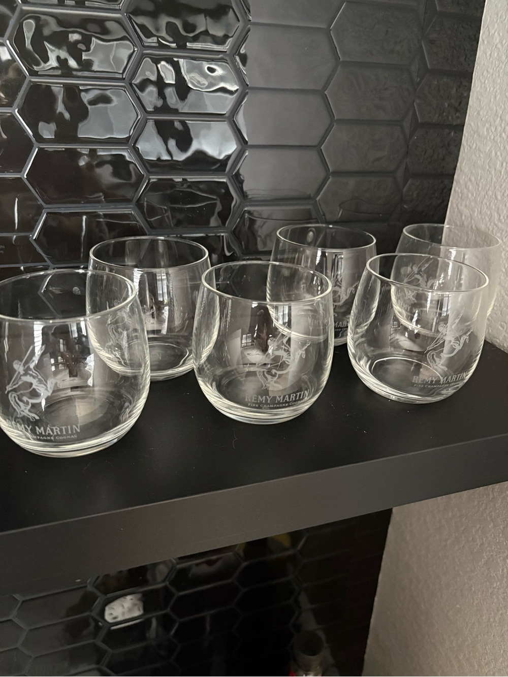 Clear Glass Remy Marty Branded Tumblers.